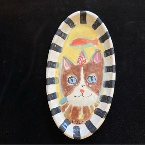 Hand Painted Ceramic Serving Tray” Cat Dreams “Design 11” X6”Original Design
